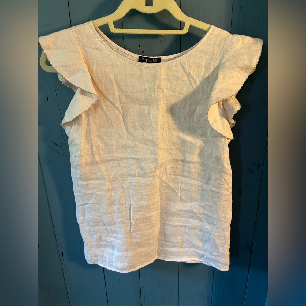 Massimo Dutti Light Pink Ruffled Sleeve (Silver Trim) Blouse | Women’s Size S